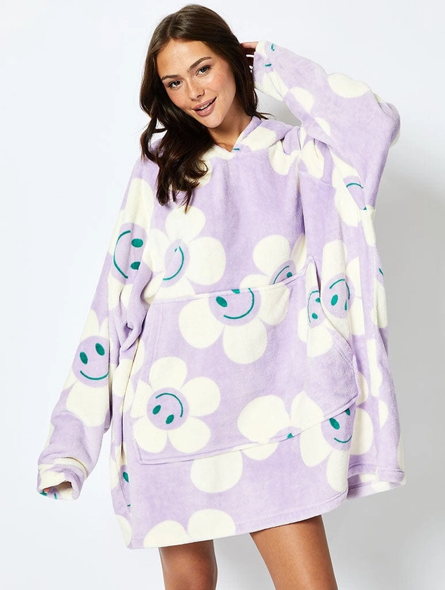 Happy Flower Blanket Hoodie in Lilac | Comfy Nightwear for Girls | Skinnydip London