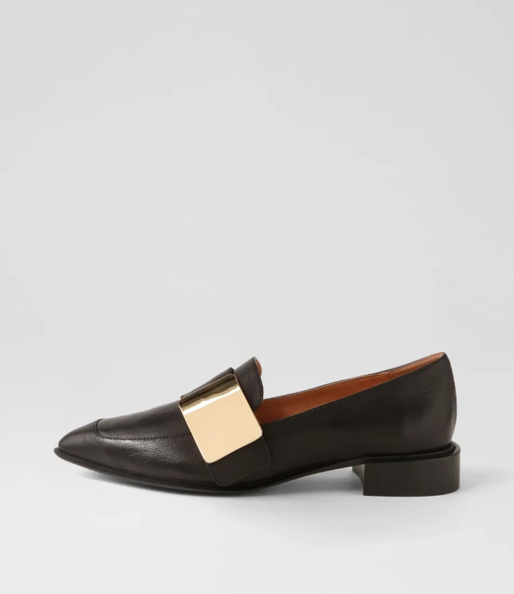 Easey Black Gold Leather Loafers
