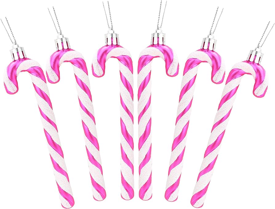 Christmas Concepts® Pack of 6 - 13cm Glitter Candy Cane Christmas Tree Decorations / Ornaments (Hot Pink)