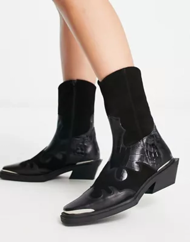 ASOS DESIGN Avika leather western boots in black | ASOS