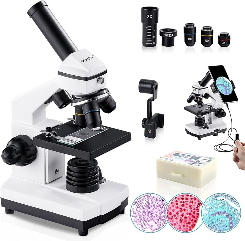 BEBANG 100X-2000X Microscope for Kids Adults, with Microscope Slides Kit, Professional Biological Microscope for Students School Laboratory