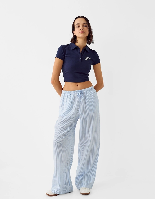 Straight-leg linen blend pants with an elastic waist - BSK Teen