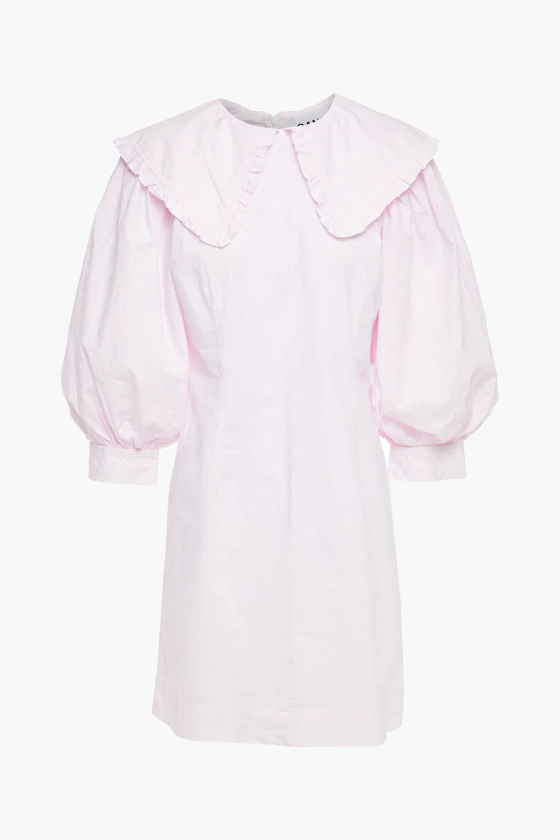Pastel pink Ruffle-trimmed floral-print cotton-poplin mini dress | GANNI | THE OUTNET