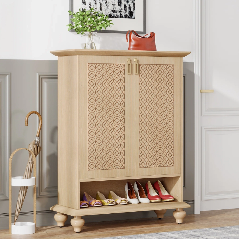 Charlton Home® Antora Large Farmhouse Shoe Cabinet With Solid Wood Legs | Wayfair