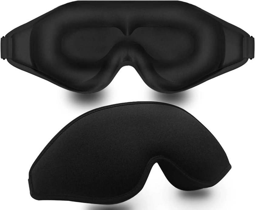 Sleep Mask, 3D Deep Contoured Eye Covers for Sleeping, 99% Block Out Light Eye Mask, Zero Eye Pressure Cup Blindfold for Men Women, with Adjustable Strap for Sleeping, Yoga, Traveling (Black)