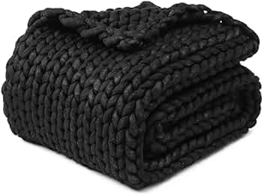 YnM Chunky Throw Blanket, Medium-Weight, Hand Knitted, Skin Friendly, Ventilated and Breathable, Machine Washable, Home Décor Piece for Couch, Sofa and Bed (Black, 40x50 Inch)