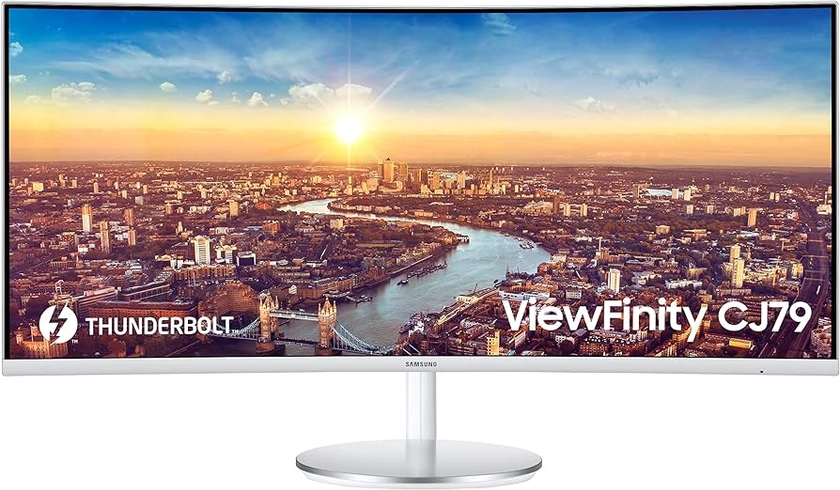 SAMSUNG 34” ViewFinity CJ79 Series Ultrawide QHD (3440x1440) Computer Monitor, 100Hz, Thunderbolt 3 Daisy Chain, QLED, HDMI, USB Hub, Height Adjustable Stand, LC34J791WTNXZA, White