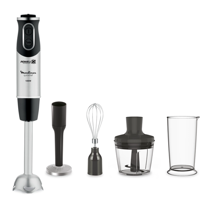 QUICKCHEF 4 EN 1 NOIR /INOX 1000W + 3 ACCESSOIRES | Mixeurs plongeants | Moulinex