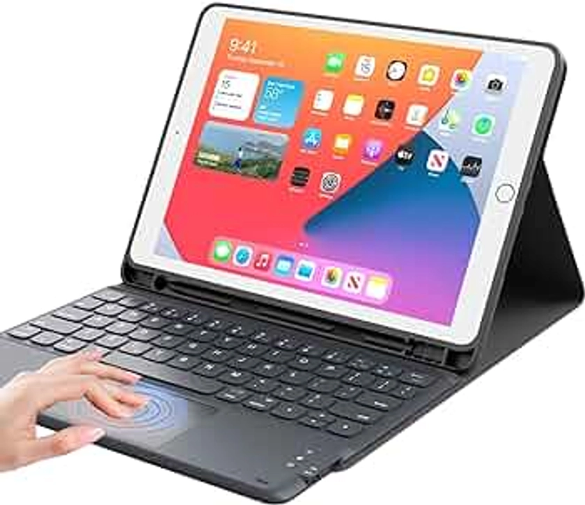 iPad Keyboard 9th Generation, Keyboard for iPad 8th Generation/7th Gen 10.2 Inch, Smart Trackpad, Detachable Wireless with Pencil Holder, Flip Stand Keyboard Case for iPad 9th/8th/7th Gen 10.2”, Black