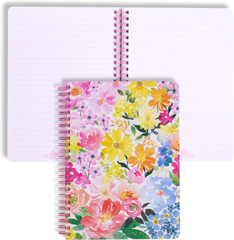 Steel Mill & Co Cute Floral Mini Spiral Notebook, 8.25" x 6.25" Journal with Durable Hardcover and 160 Lined Pages, Summer Garden