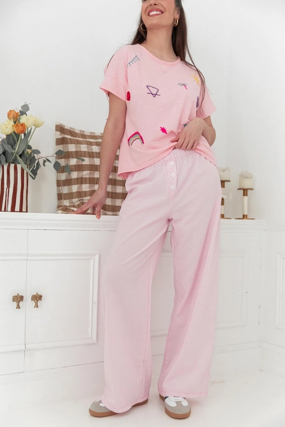 FLO Rayé Rose Bonbon Pantalon style pyjama
