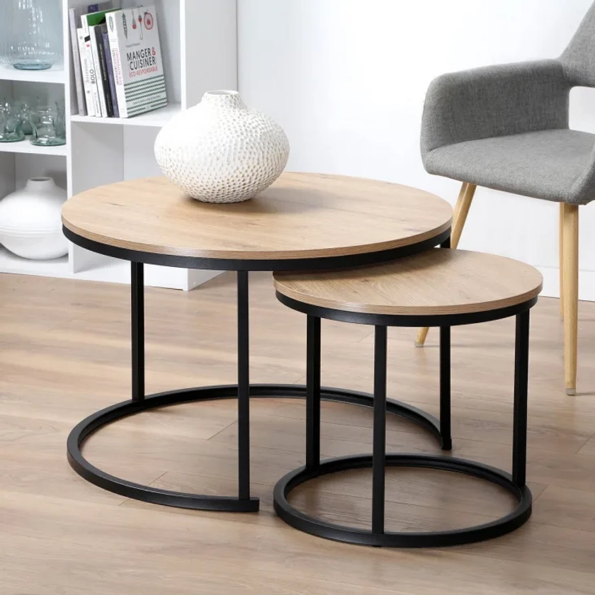 Lot de 2 tables basses gigognes rondes effet bois - L70 x H45,5 cm Lenny | Maisons du Monde