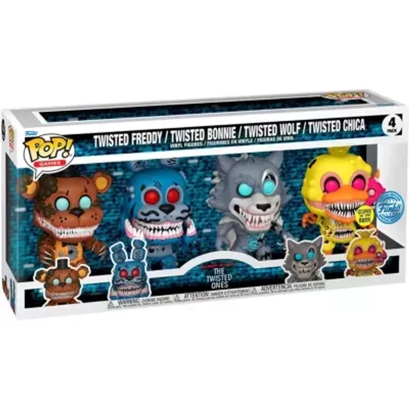 * EM PRÉ-VENDA ONLINE * Funko POP! Games Five Nights At Freddy's Twisted Freddy / Twisted Bonnie / Twisted Wolf / Twisted Chica 4 Pack GITD Special Edition