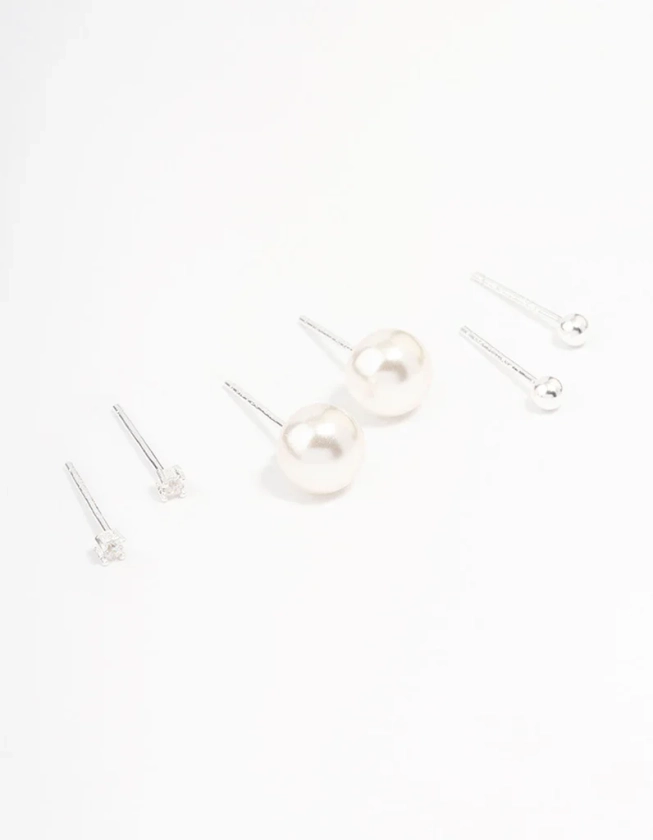 Sterling Silver Pearl & Cubic Zirconia Earring Pack