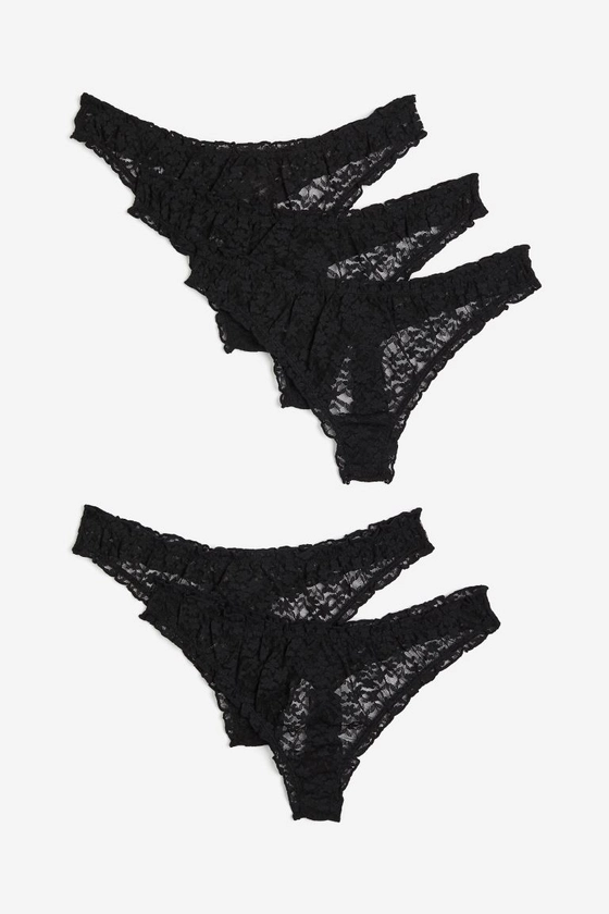 Lot de 5 culottes Thong - Taille basse - Noir - FEMME | H&M FR