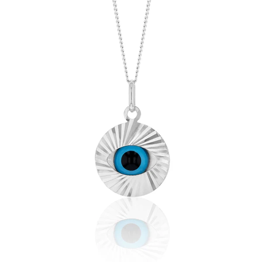 Sterling Silver Rhodium Plated Large Evil Eye Pendant