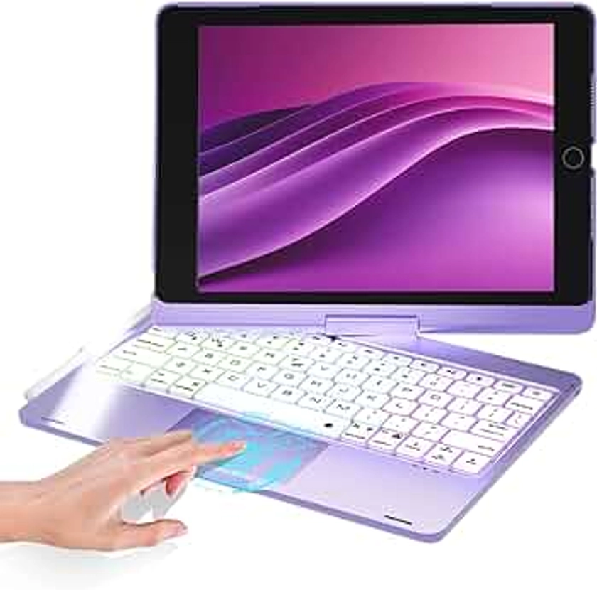 iPad 9th Generation Case with Keyboard, 360° Rotatable Backlit Keyboard with Pencil Holder for 10.2 inch iPad 9th Gen 2021/ 8th Gen 2020/ 7th Gen 2019 and iPad Air 3 / Pro 10.5" (Metallic purple)