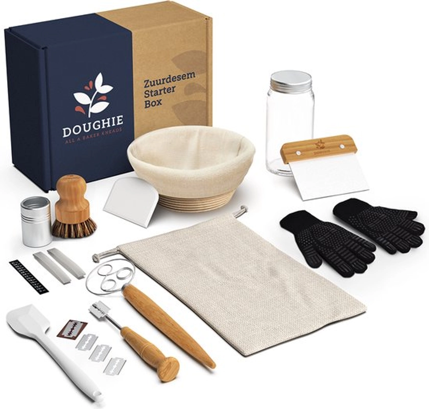 Doughie Zuurdesem Starter Box - Rond Rijsmandje - 25 cm - Alle Benodigdheden - Met E-Manual