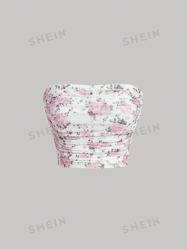 SHEIN MOD Summer Ditsy Floral Print Ruched Tube Top | SHEIN USA