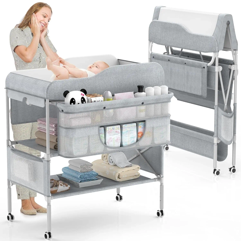 Portable Baby Changing Table, Foldable  Table Dresser   Station, Height Adjustable Waterproof Diaper Changin