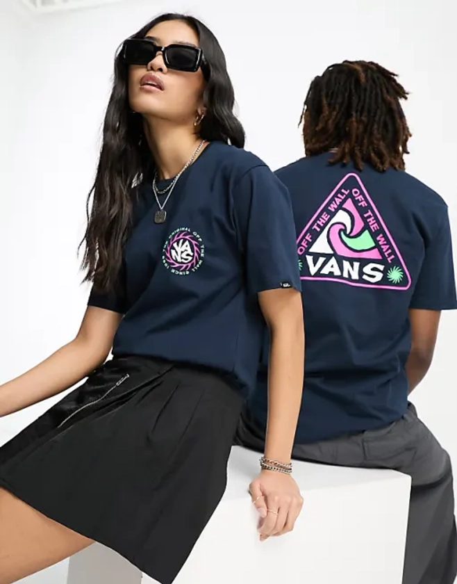 Vans unisex summer camp back print t-shirt in navy