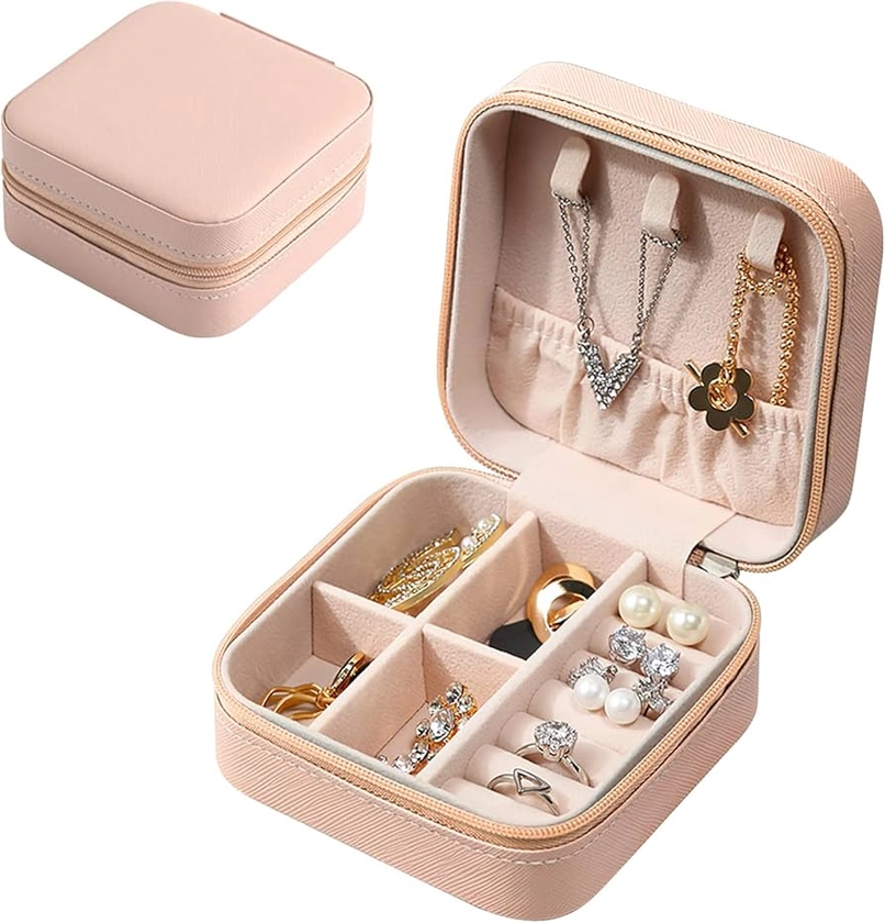 Eucomir Jewellery Box for Women, Mini Portable Jewelry Box Organiser,PU Leather Jewlerrying Display Holder, Small Travel Jewellery Box for Girls, Women, Mother, Daughter,Lotus Root Starch (12UF010I)