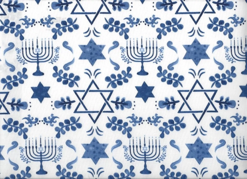 Hanukkah Fabric: A Delft Hanukkah, by the yard or half yard