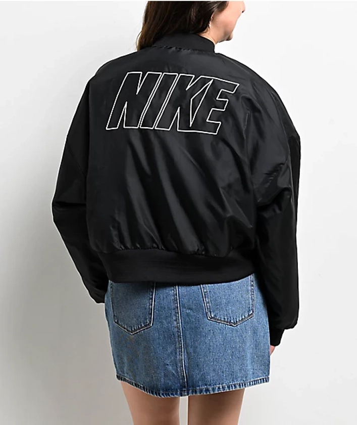 Nike Sportswear Faux Fur Black Reversible Bomber Jacket
