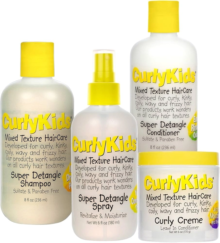 Textured Hair Care Set with Hair Detangler Spray, Kids Shampoo, Conditioner & Creme for Curly, Frizzy, & Wavy Hair | Sulfate & Paraben-Free Formula to Detangle, Hydrate, and Revitalize Curls