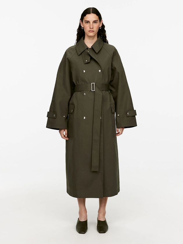 Snap-Button Trench Coat - Khaki Green - ARKET NL