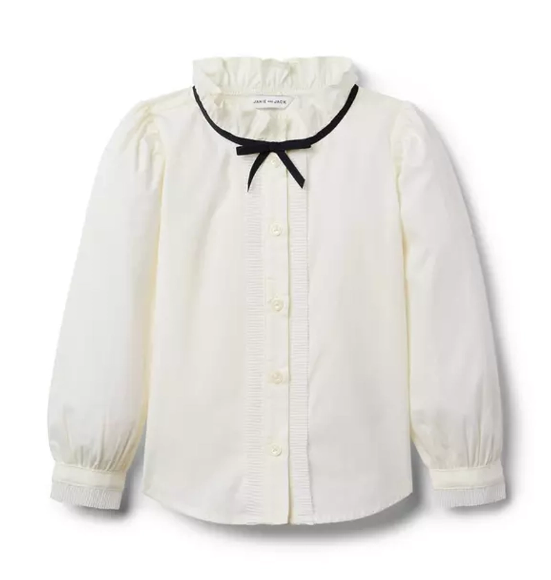 Girl Jet Ivory Pleated Trim Ruffle Top by Janie and Jack