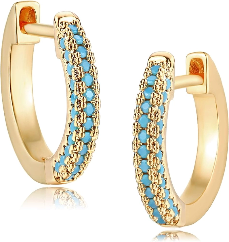 Amazon.com: GUEMER Dainty Women Gold Turquoise Huggie Hoop Earrings 14K Gold Filled Turquoise Inlay Sleeper Tiny Delicate Boho Beach Simple Handmade Hypoallergenic Jewelry Gift for Her: Clothing, Shoes & Jewelry