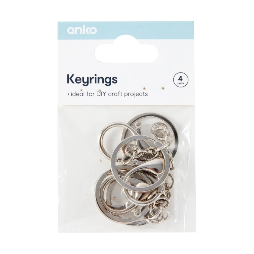 4 Pack Keyrings - Silver Look