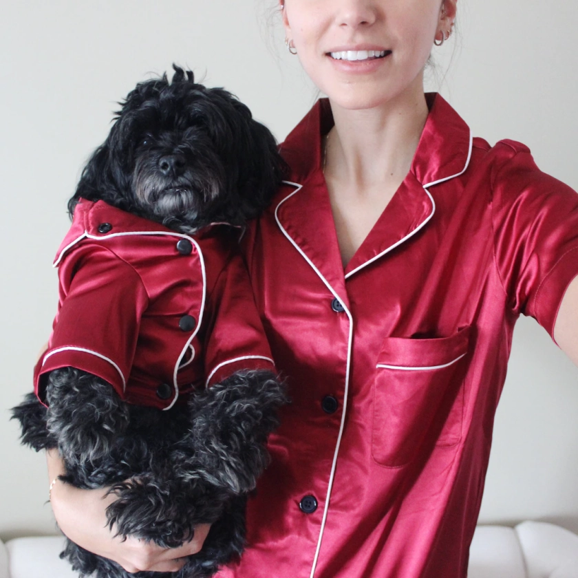 Gift for Dog Moms Matching Pet and Owner Pajamas Set in Ruby Red Satin dogs, Cats and People Silk Pj's - Etsy UK
