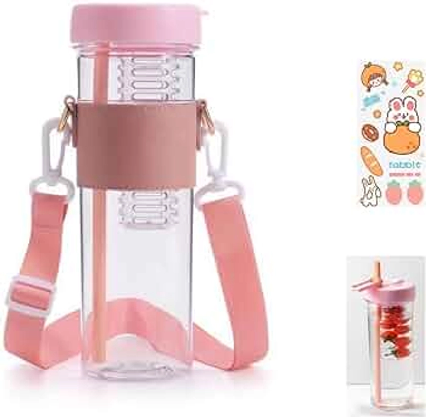 28oz Water Bottles with Foldable Straw, Wide Mouth Water Tumbler, Iced Coffee Cups,Fruit Infuser Water Bottle,Reusable Boba Cup,Plastic Sports Water Bottle ，Shatter-Proof (Pink)