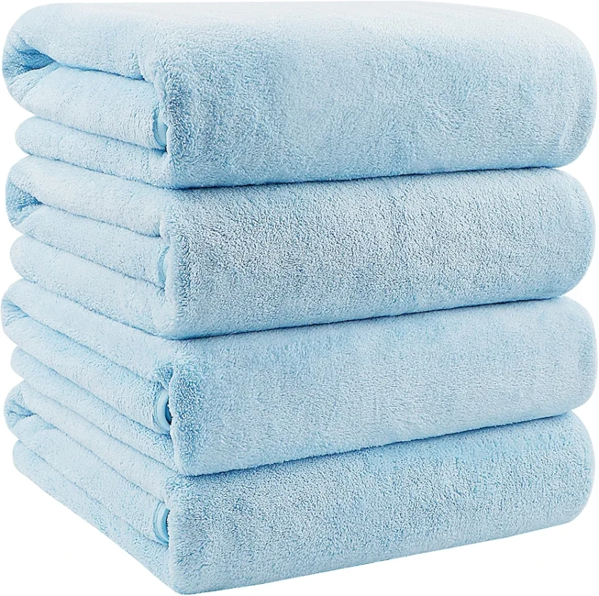 Orighty Bath Towels Pack of 4(27’’ x 54’’) - Soft Feel Microfiber Bath Towel, Highly Absorbent Microfiber Towels for Body, Quick Drying, Microfiber Bath Towels for Sport, Yoga, SPA, Fitness - Blue