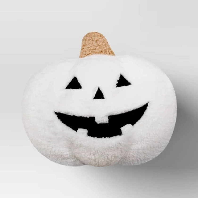 Faux Shearling Pumpkin Halloween Throw Pillow Ivory/Black - Hyde & EEK! Boutique™: Novelty Shape, Indoor Decor, Polyester Fill