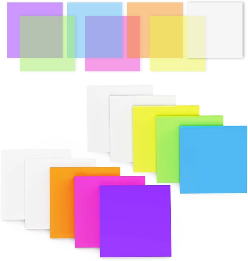 Transparent Sticky Notes-500 Sheets Waterproof Translucent Color Memo Pad3 x 3 inch -50 Sheets Per Pad, 6 Colorful Pads,4 Transparent Scratch Pads,10 Pads in Total (7 Colors) : Amazon.co.uk: Stationery & Office Supplies