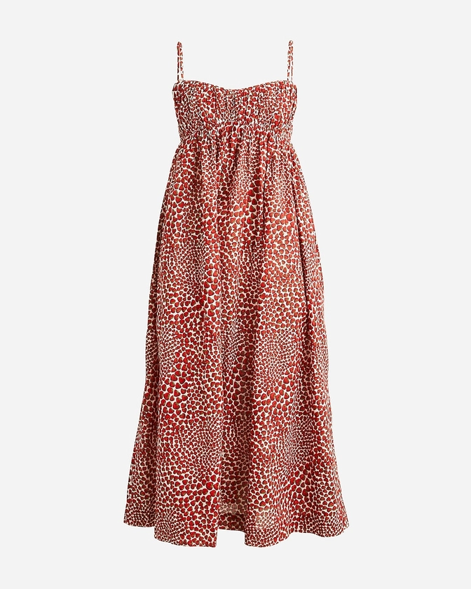 Empire-waist midi dress in strawberry swirl print