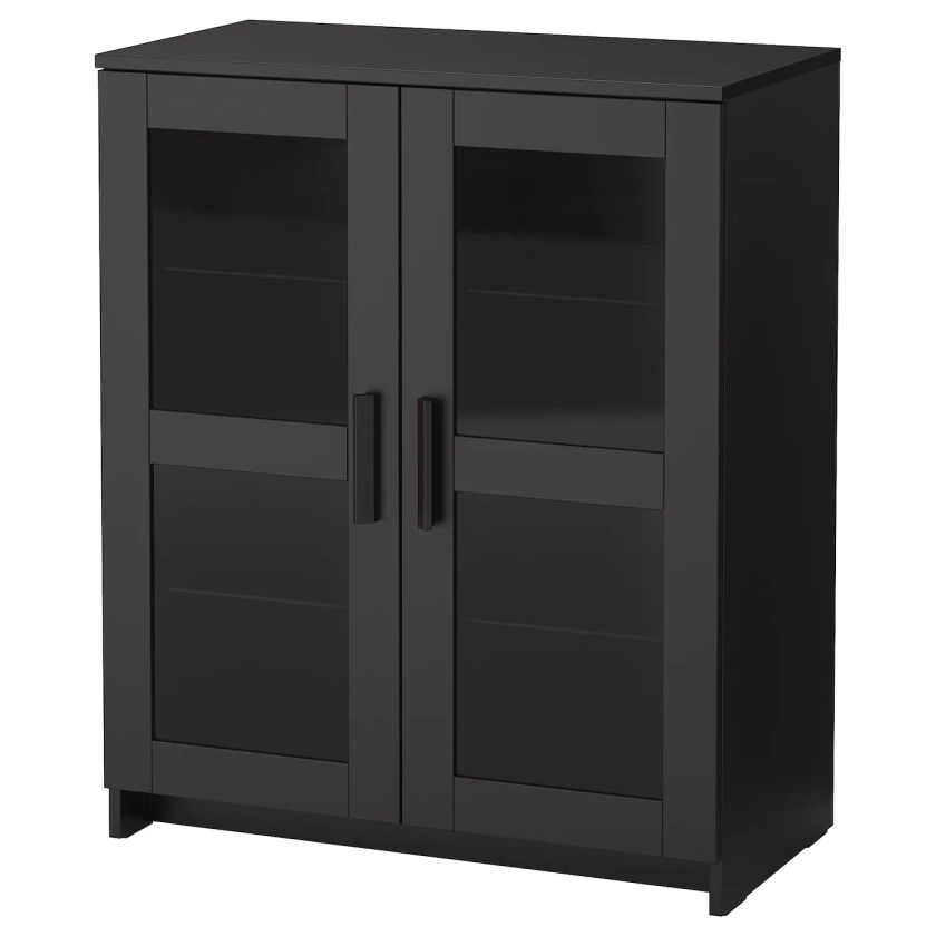 BRIMNES glass, black, Cabinet with doors, 78x95 cm - IKEA