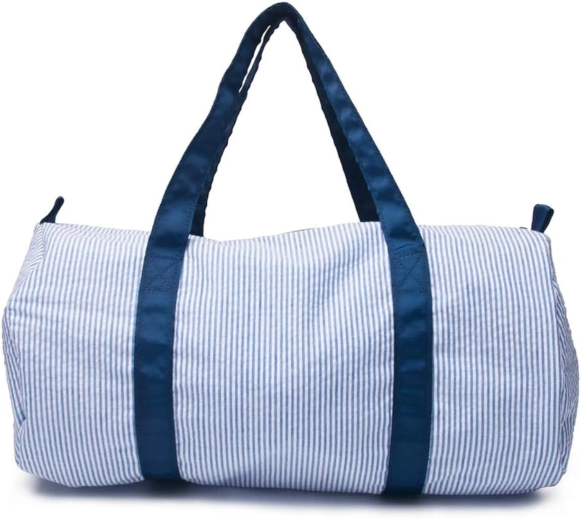 Kids Duffle Travel Bag, Seersucker Overnight Weekender Carry on Bag for Toddler Boys Girls, Lightweight Small Personal Items Bags (Navy)