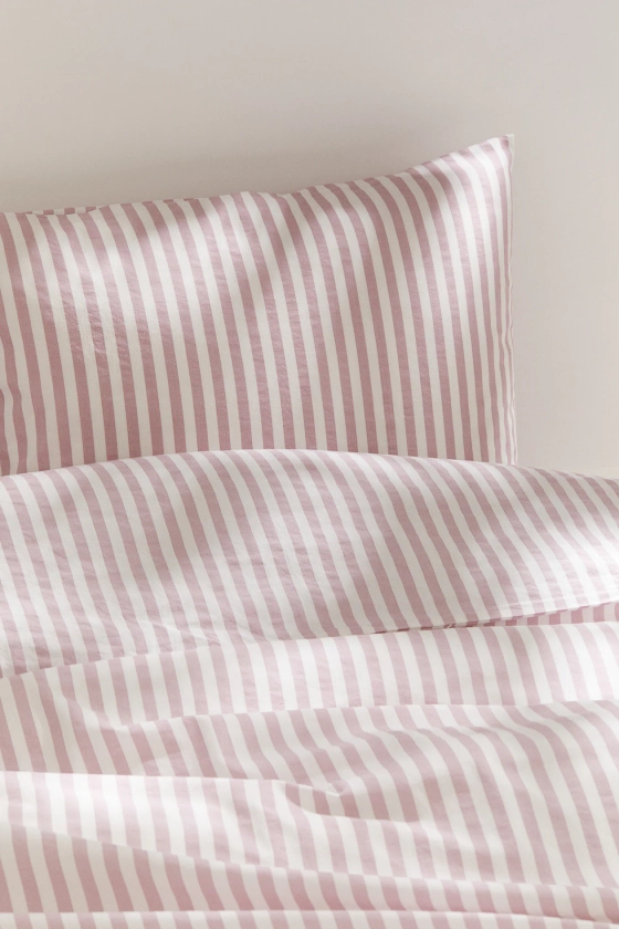 Parure de couette lit simple en coton - Rose/blanc - Home All | H&M FR