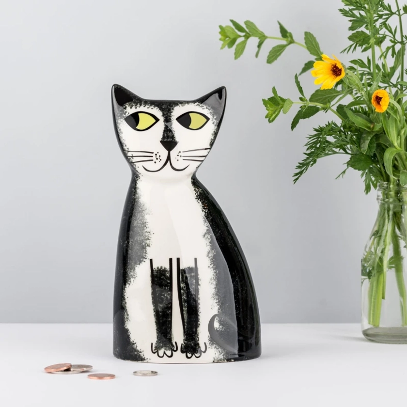 Black & White Cat Money Box by Hannah Turner