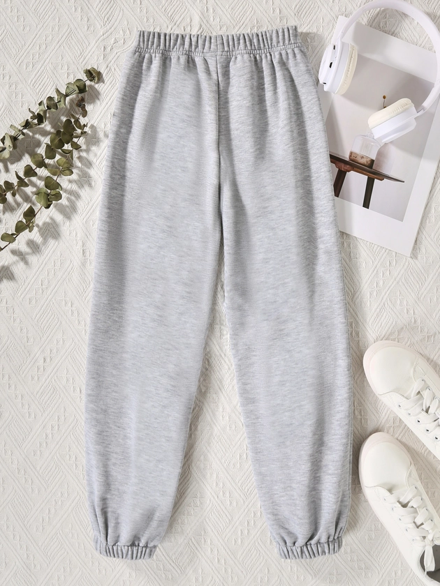 Girls Solid Basic Jogger Relaxed Fit Sports Casual Sweatpants, Kids Bottoms For Spring And Fall