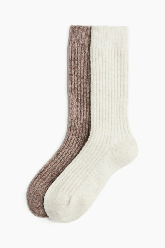 Lot de 2 paires de chaussettes - Beige foncé chiné/ beige clair - FEMME | H&M FR