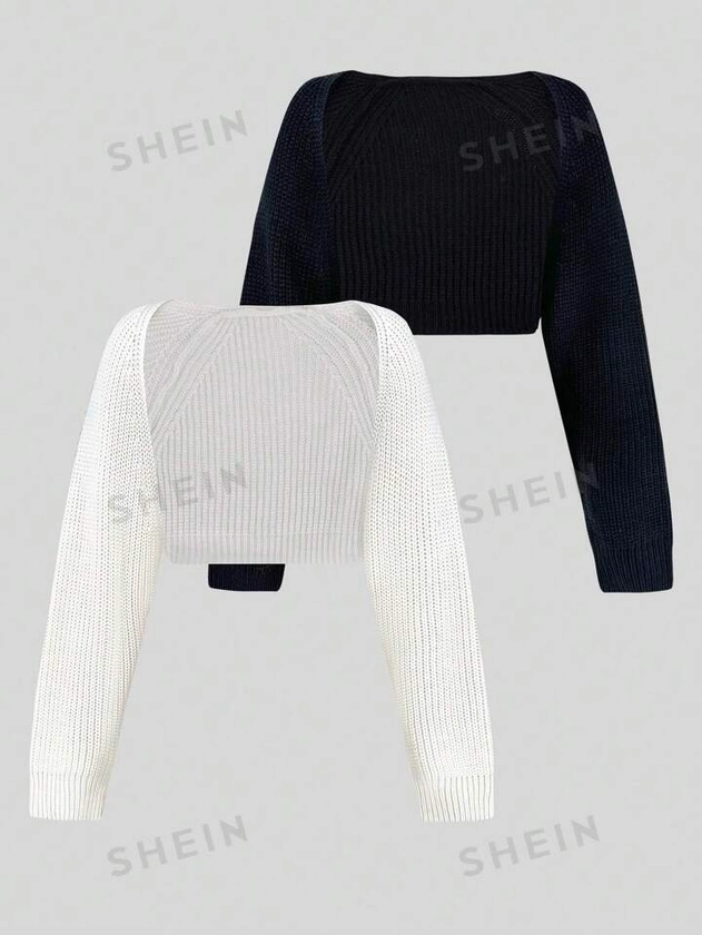SHEIN EZwear 2pcs Solid Ribbed Knit Shrug Cardigan | SHEIN USA
