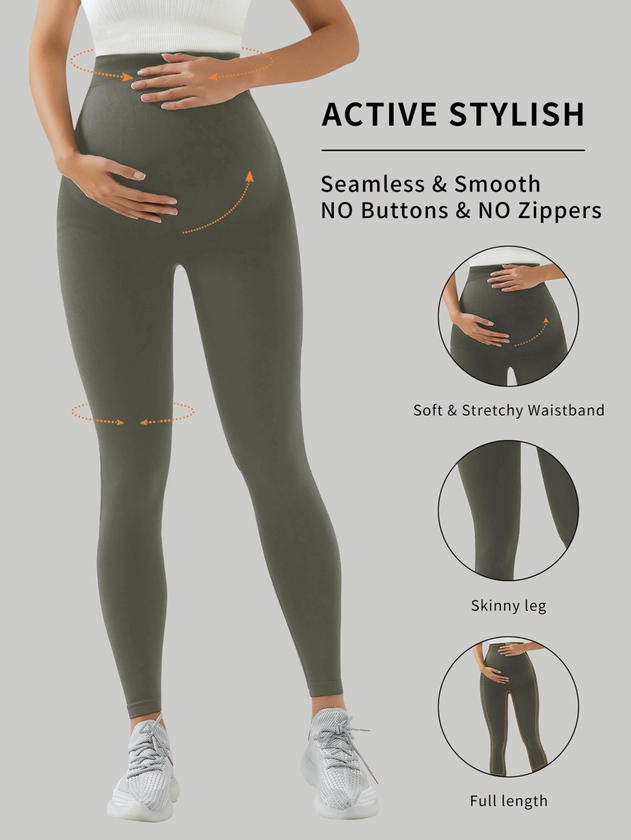 Women's Maternity Solid Leggings, Fashion Casual Slim Fit Sports Yoga Highly Stretchy Pants For Fall Winter, * Women's Clothing