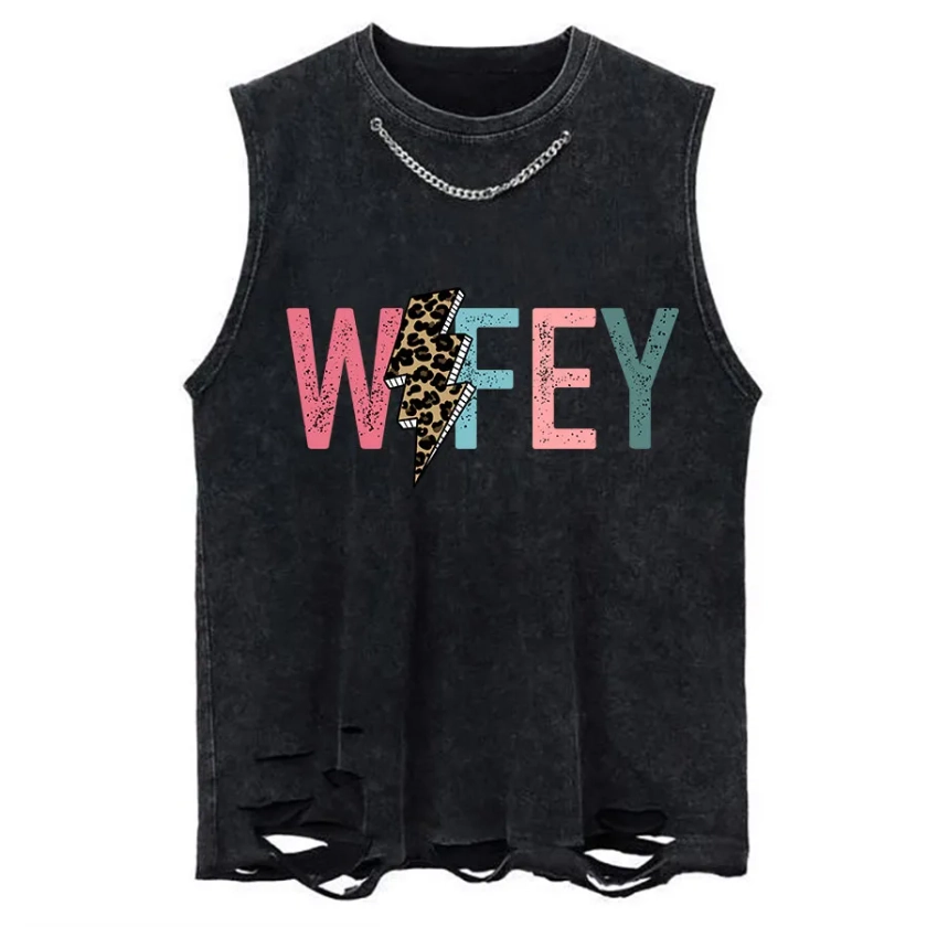 Vintage Wifey Graphic Chain Ripped Washed Tank