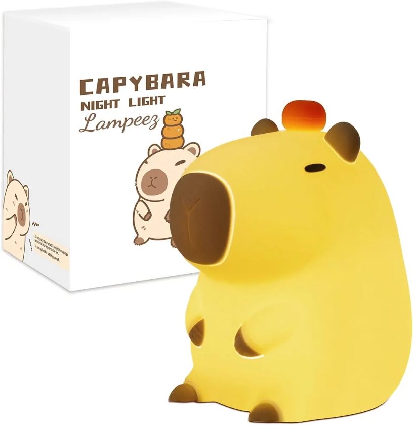 Lampeez Capybara Night Light, Cute Capybara Gifts for Kids, Soft Silicone Lamp Kids Nursery Nightlight LED Touch Light, Kids Bedroom Decor as Xmas Birthday Gifts for Boys Girls