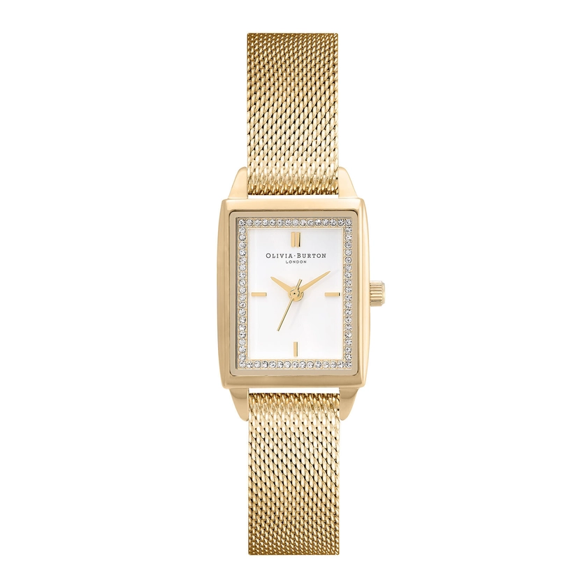 21mm Rectangle White & Gold Mesh Watch